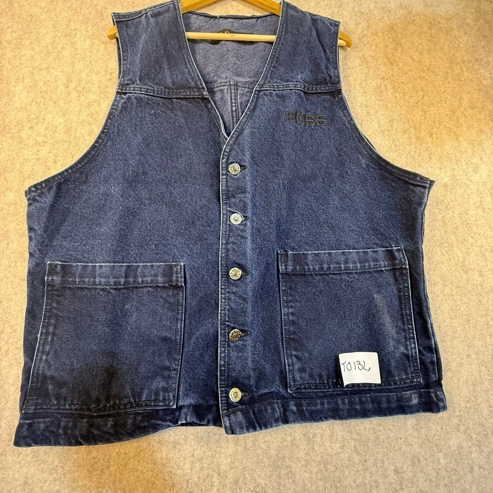 Vintage BOSS Denim Vest Mens XL Dark Wash Blue Button Front Made in USA 14107